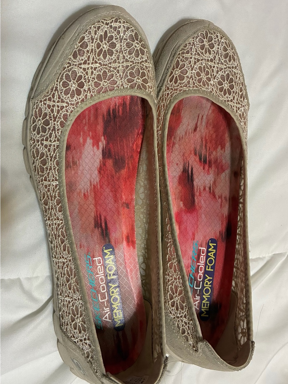 Women’s Skechers Lace Ballet Flats with Memory Foam - Beige size 10